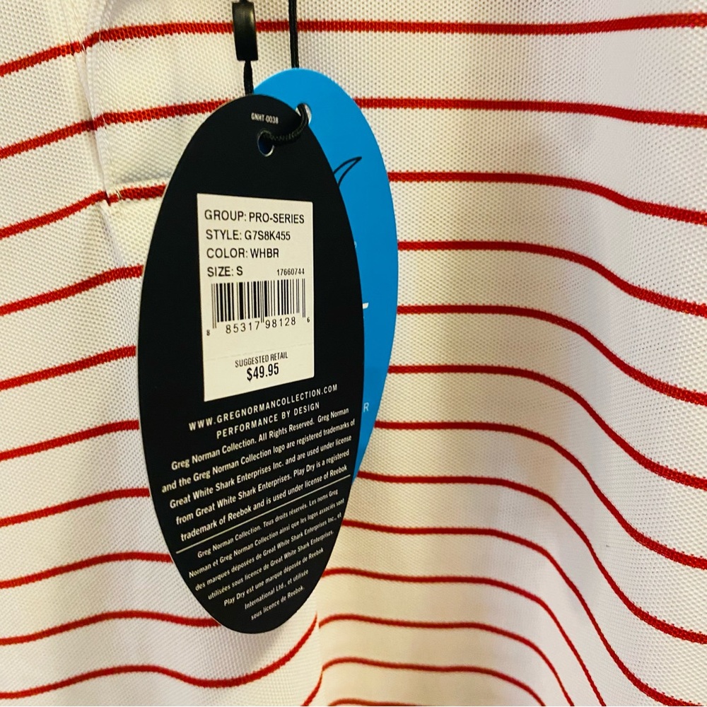 ⭐️ GREG NORMAN NWT Pink & White Stripe Polo Moisture Wicking - Picture 4 of 7